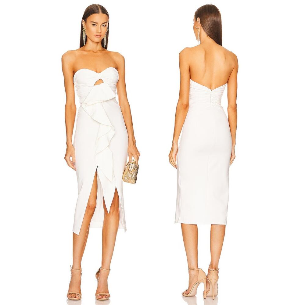 Michael Costello Dorothea Dress Ruffle Bridal Formal Gala Party Cocktail XS